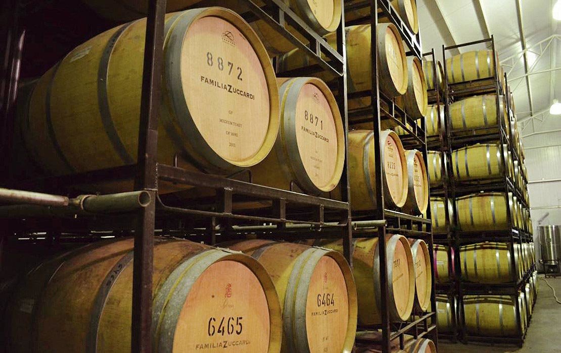 The countless barrels of wine at Santa Julia winery