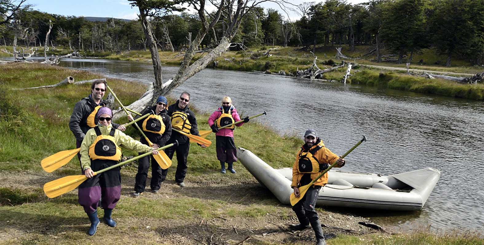 Getting ready for our paddling adventure whilst playing air guitar!
