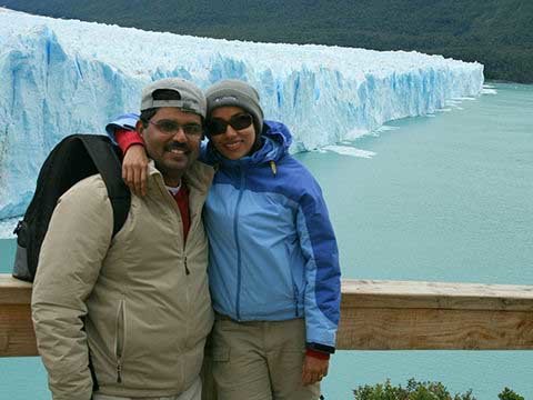 Shyam and Sharada on the Perito Moreno Glacier in El Calafate