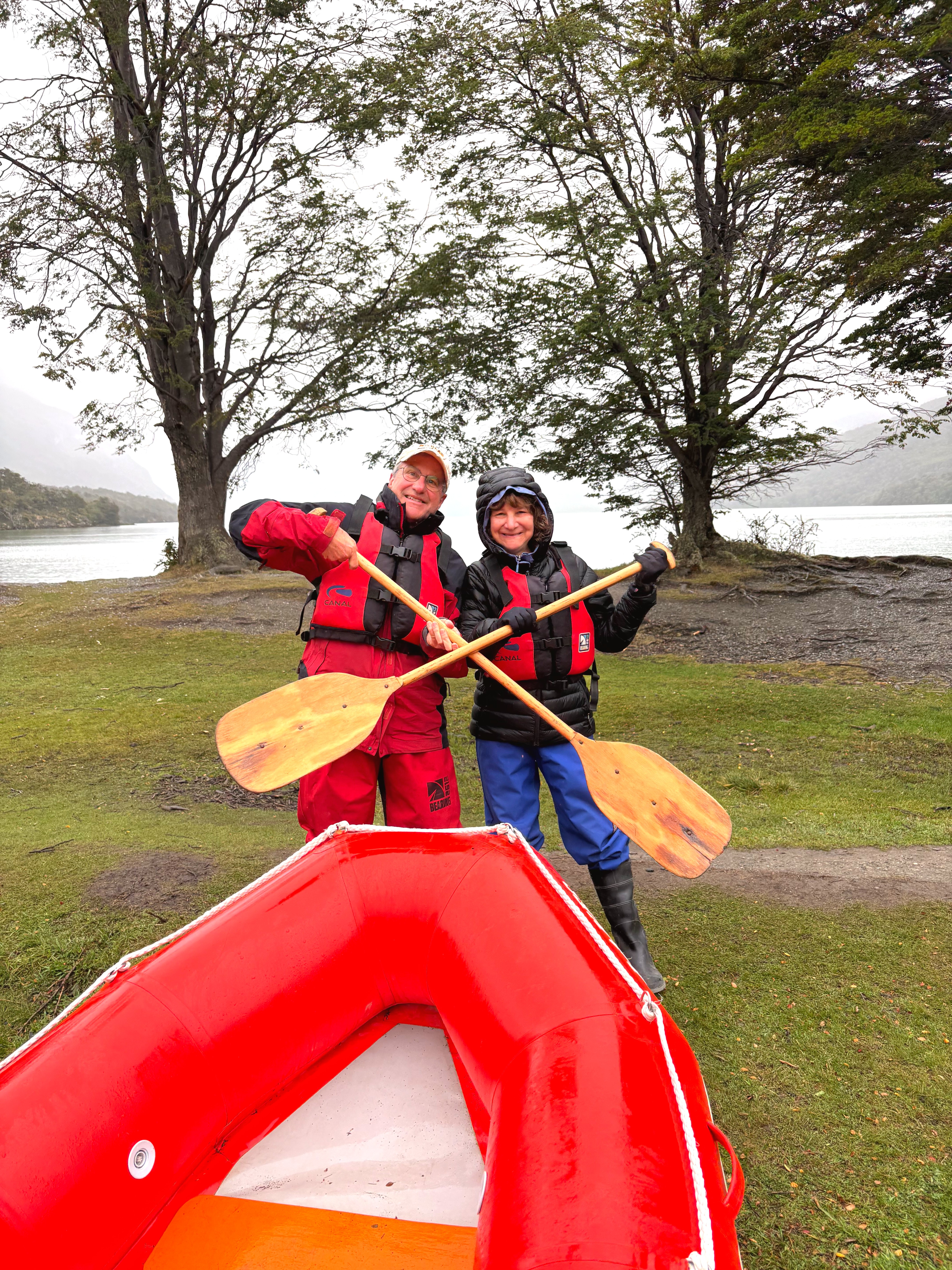 John and Pamela gear up for canoeing the legendary Beagle Channel in Ushuaia