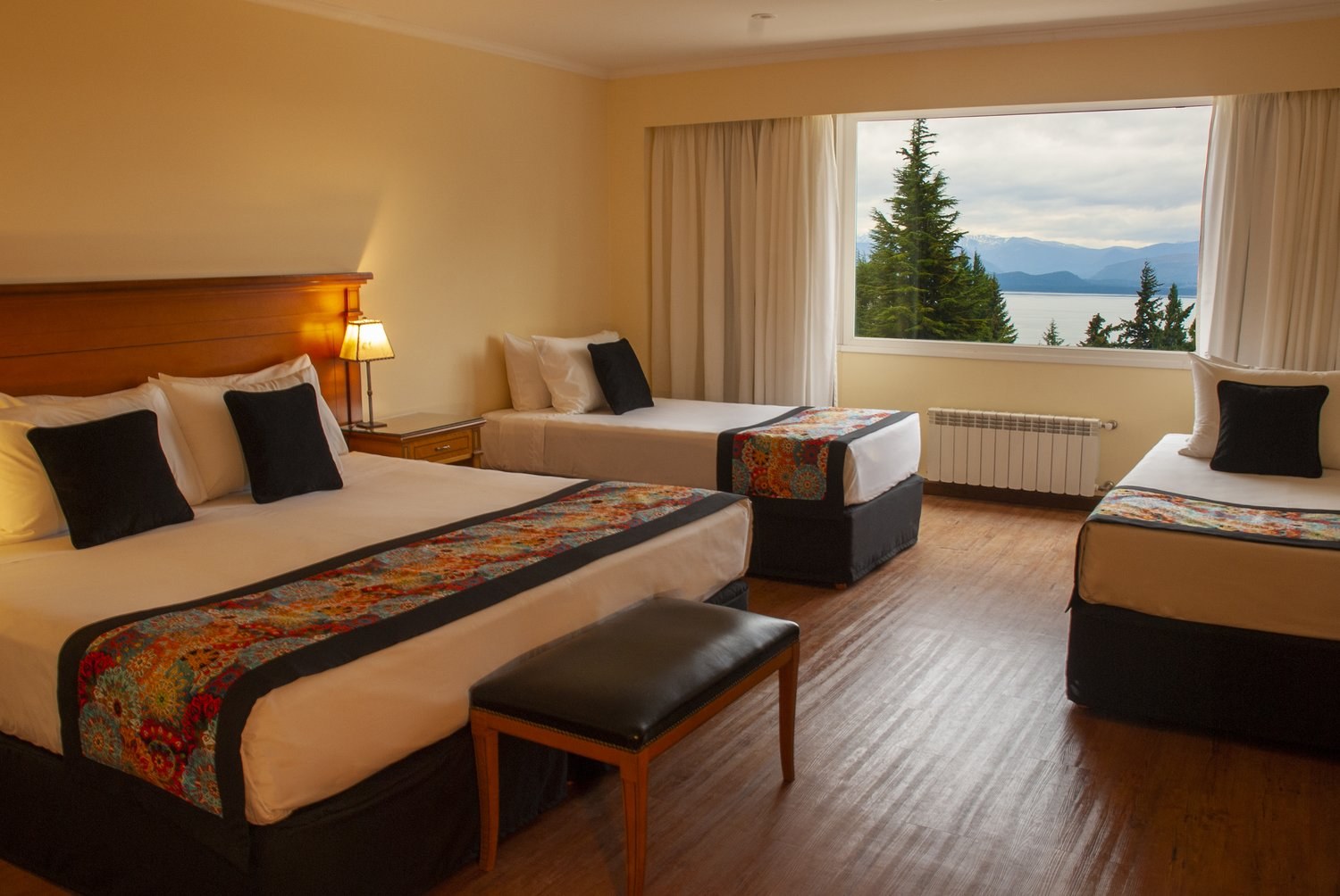 Twin beds in a Senior Lake View room